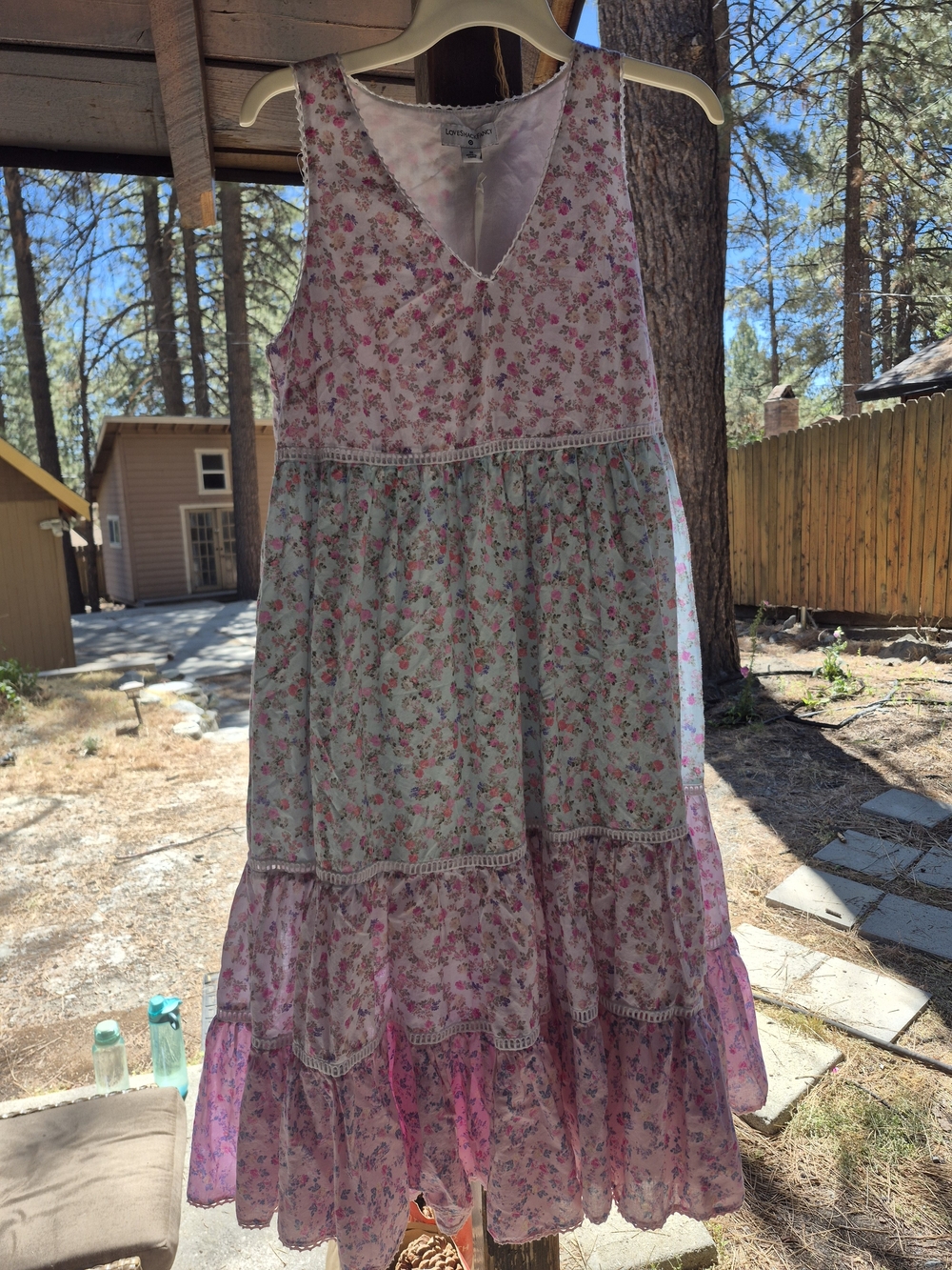 LoveShackFancy Pink and Mint Floral Tiered Maxi Dress